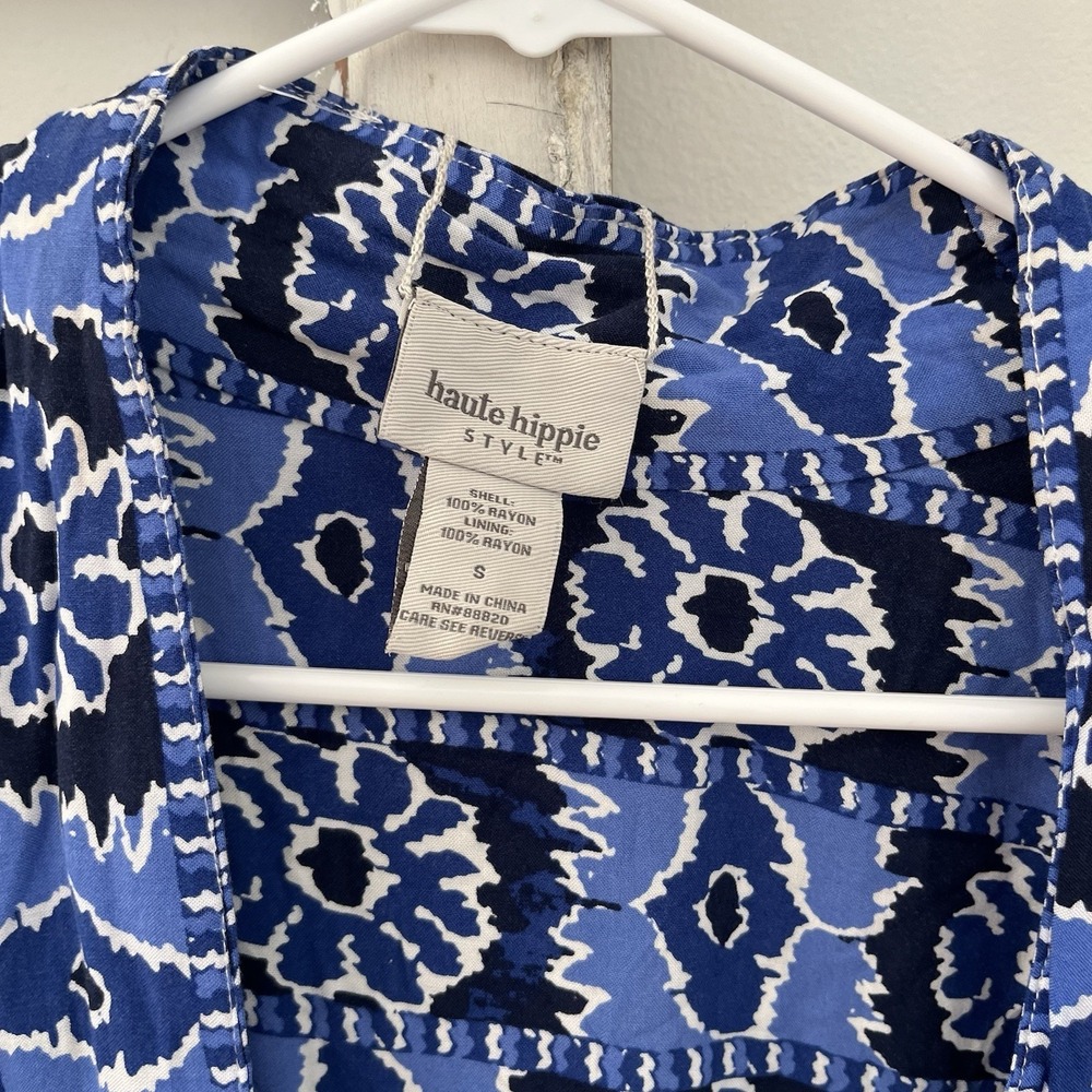 haute hippie rayon porcelain blue white reversible kimono belt robe cover up, M - Picture 3 of 7